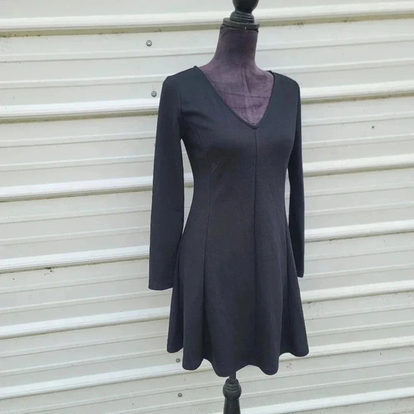 LOFT Womens Petites Long Sleeve Black Fit & Flare Strerch V-Neck Dress Size 4P - Picture 4 of 10